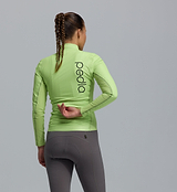 PRO Analogue Women's Deflect 2.0 cycling jacket back view, neon glow high-visibility, 20K waterproof/windproof breathable 3-layer Italian laminate, reflective logos, lightweight stretch technical road cycling shell