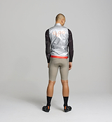 Back view of SafetySHELL Gilet in aluminum – concealed packable pocket and reflective details for visibility in low light
