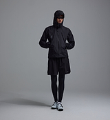 PEDLA x N-0 3L waterproof black shell jacket, unisex technical cycling commuter rain jacket, laminated stretch nylon, fully taped seams, adjustable hood and hem, YKK waterproof zipper, side view