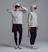 PEDLA x N-0 grey 3-layer waterproof shell jacket, unisex cycling rain jacket in laminated stretch nylon, fully taped seams, adjustable hood with brim, YKK waterproof zipper, large pockets, adjustable cuffs and hem