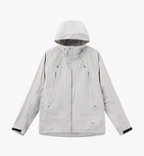 PEDLA x N-0 3-layer waterproof breathable laminated stretch nylon shell jacket, light grey, unisex technical cycling rain jacket with adjustable hood and brim, fully taped seams, YKK waterproof zipper, large laminated pockets, adjustable cuffs & hem