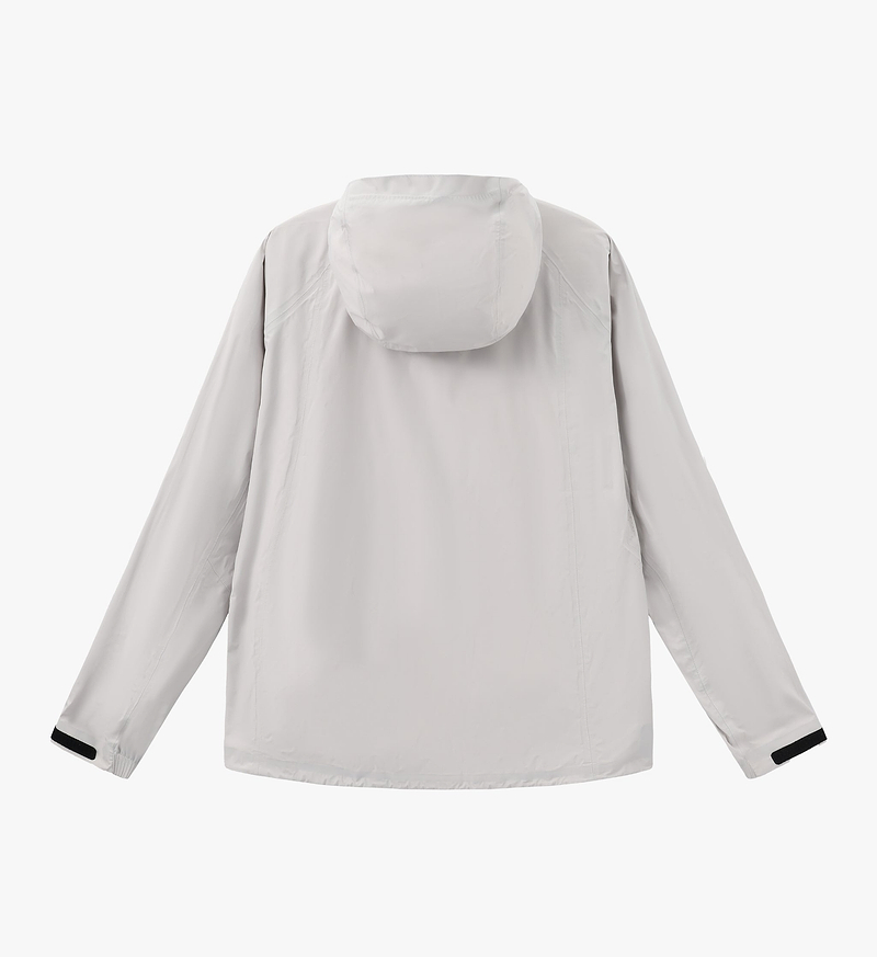 PEDLA x N-0 grey 3-layer waterproof breathable shell jacket (back view) with hood, taped seams, laminated stretch nylon, YKK waterproof zipper - unisex technical cycling commuter rain jacket