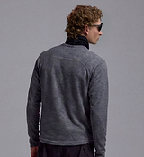 PEDLA x N-0 grey AIR-FLEECE open-grid polyester mid-layer back close-up, breathable moisture-wicking raglan-sleeve lightweight technical cycling and streetwear unisex top