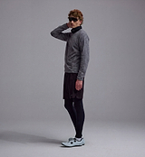 PEDLA x N-0 AIR-FLEECE grey breathable grid fleece mid-layer, lightweight unisex cycling and technical streetwear top, moisture-wicking open-grid polyester knit with raglan sleeves