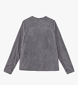 PEDLA x N-0 AIR Fleece mid-layer (back view) — grey open-grid breathable, moisture-wicking unisex pullover with raglan sleeves; lightweight cycling technical streetwear layer