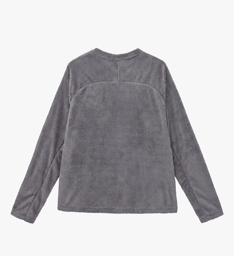 PEDLA x N-0 AIR Fleece mid-layer (back view) — grey open-grid breathable, moisture-wicking unisex pullover with raglan sleeves; lightweight cycling technical streetwear layer