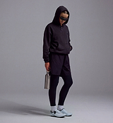 PEDLA x N-0 black cropped heavyweight 100% cotton garment-washed hoodie, unisex technical streetwear for on- and off-bike use, hood up, front kangaroo pocket, ribbed cuffs and hem