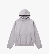 PEDLA x N-0 heavyweight grey cotton hoodie, garment-washed cropped unisex fleece with two-piece drawcord hood, kangaroo pocket and ribbed cuffs — technical streetwear for on/off-bike