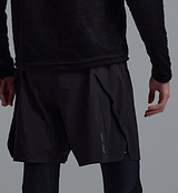 PEDLA x N-0 black lightweight nylon-elastane stretch running shorts, unisex cross-training and cycling short with side splits, lamination-bonded hems, invisible zip side pockets and rear zip pocket