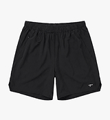 PEDLA x N-0 black lightweight stretch-woven unisex running, cross-training and cycling shorts with elastic drawcord waist, side splits, lamination-bonded hems and zip pockets