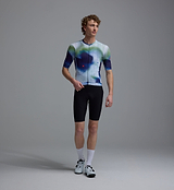 Men's Race Division Training cycling jersey, cobalt grid front — performance road bike jersey with UPF 30+, 83% REPREVE recycled polyester/17% elastane, breathable perforated panels, moisture-wicking, four-way stretch, silicone gripper hem