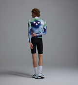 Men's Race Division long-sleeve training cycling jersey, cobalt grid print, breathable perforated panels, UPF 30+ sun protection, REPREVE recycled polyester, moisture-wicking, four-way stretch, silicone gripper hem, low-cut collar (back view)