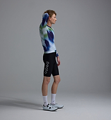 Race Division men's long-sleeve training cycling jersey, cobalt grid print side view; breathable perforated panels, UPF 30+, 83% REPREVE recycled polyester, four-way stretch, silicone gripper hem.