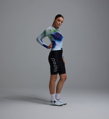 Women's Race Division long-sleeve training cycling jersey, cobalt grid print; breathable moisture-wicking REPREVE recycled polyester/elastane, UPF 30+, silicone gripper hem, extended sleeves and four-way stretch
