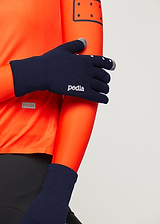 Core / AquaSHIELD Gloves - Navy. 3 layer bonded woven knit, water-resistant, lightweight, breathable, silicone palm print.