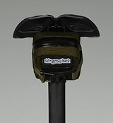 Skingrowsback Plan B Micron olive compact under-saddle bike saddle bag — water-resistant 1000D nylon with 70D ripstop liner and YKK AquaGuard zip, magnetic 25mm mounting strap, internal loops for multi-tool/CO2, fits spare tube, tyre levers (0.62 L).