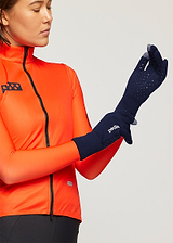 Core / AquaSHIELD Gloves - Navy. 3 layer bonded woven knit, water-resistant, lightweight, breathable, silicone palm print.