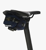 Plan B Micron navy under-saddle bike saddle bag, compact 0.48L water-resistant 1000D nylon pouch with PU-coated YKK zip, 25mm magnetic mounting strap, internal elastic loops for CO2 canister and multi-tool, made in Australia