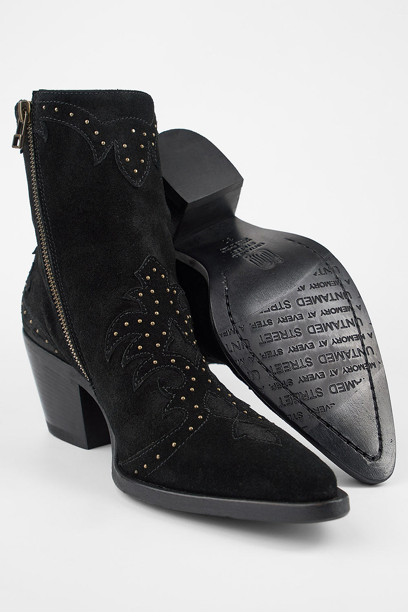 AUSTIN black suede studded texan boots