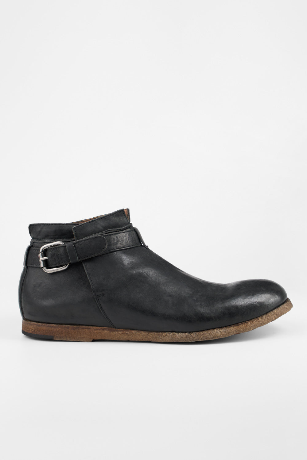 BRUCE rugged-black buckle ankle boots.