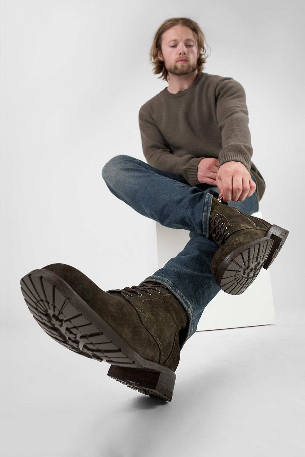 BURTON dark-forest suede lace up boots.