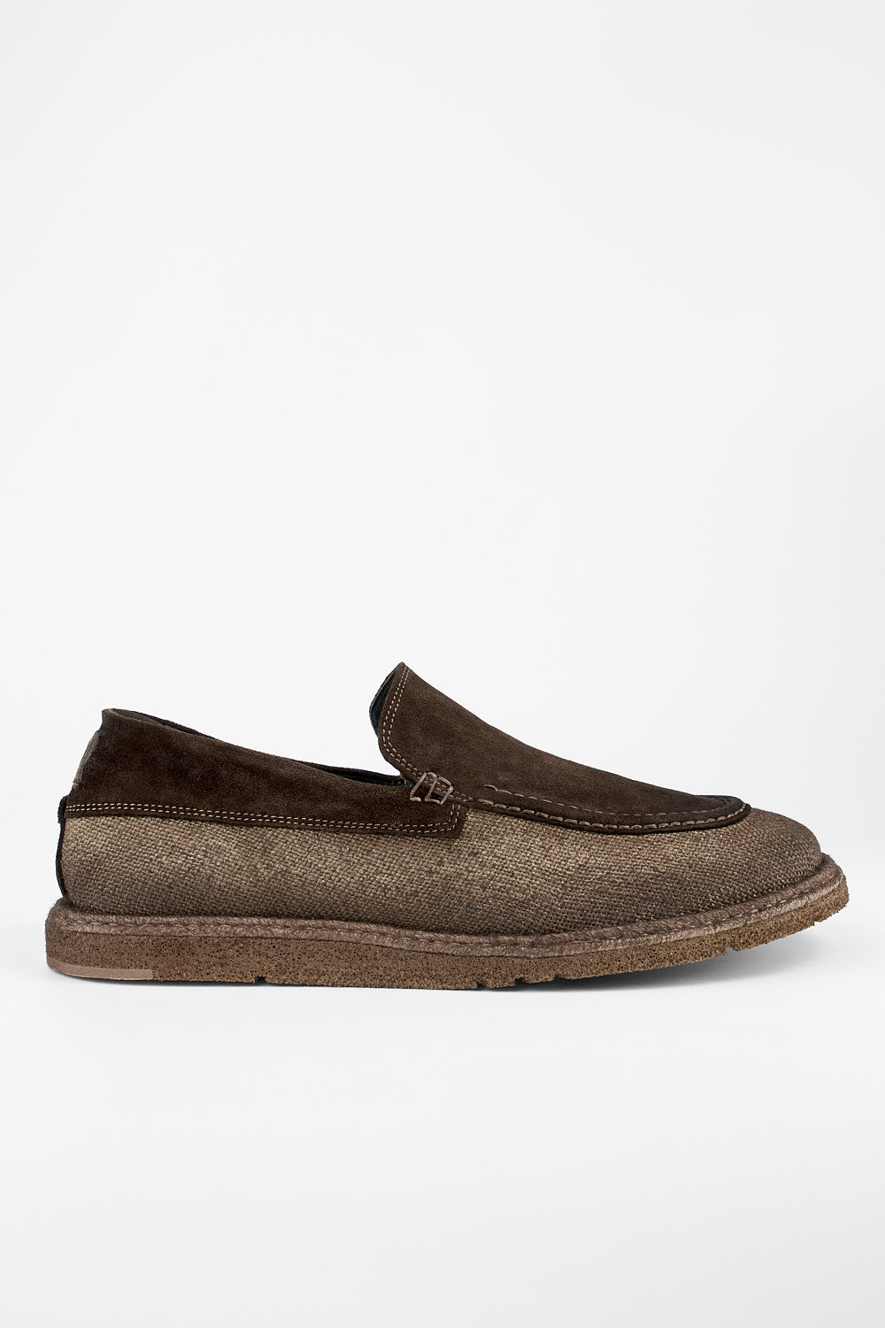 BYRON rye-brown suede & canvas lightweight loafers.