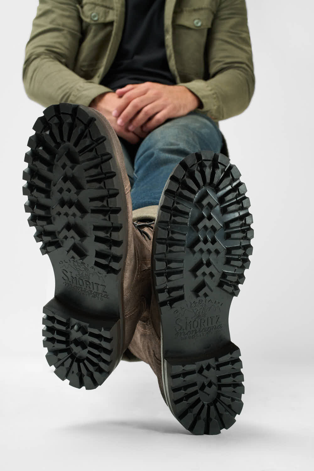 CAMDEN moss-brown suede double-zip military boots.