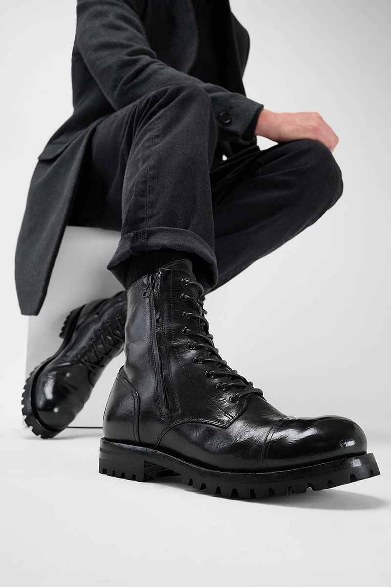 Men\'s Black Lace & Zip up Combat Boots Men main image 4