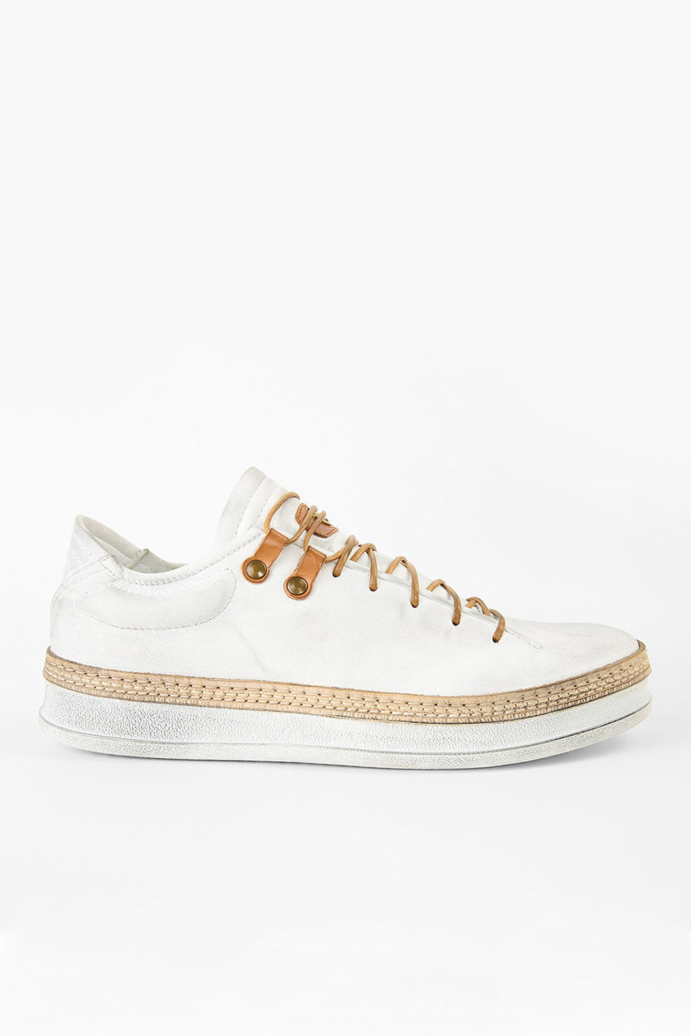 COLE white welted distressed loop sneakers.