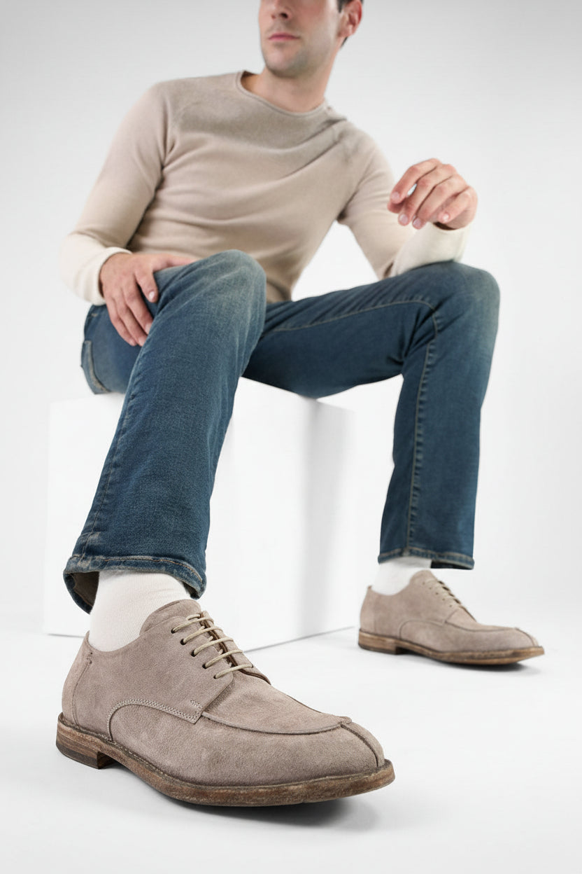 HAVEN sandstone suede apron derby shoes.