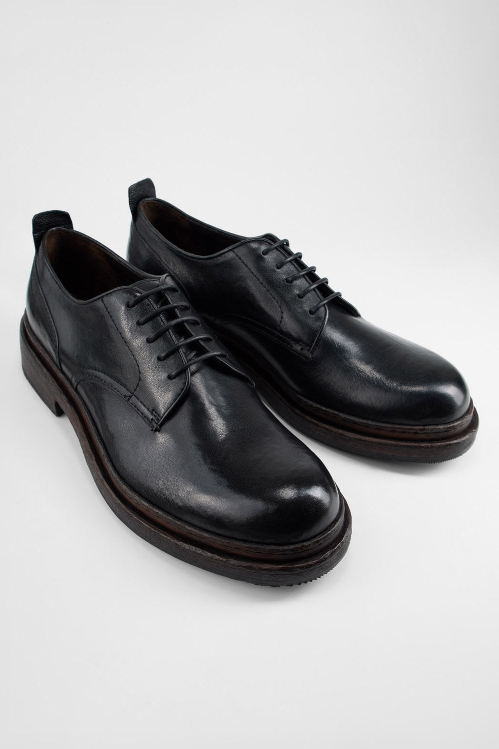 LAMBETH jet-black welted derby shoes.