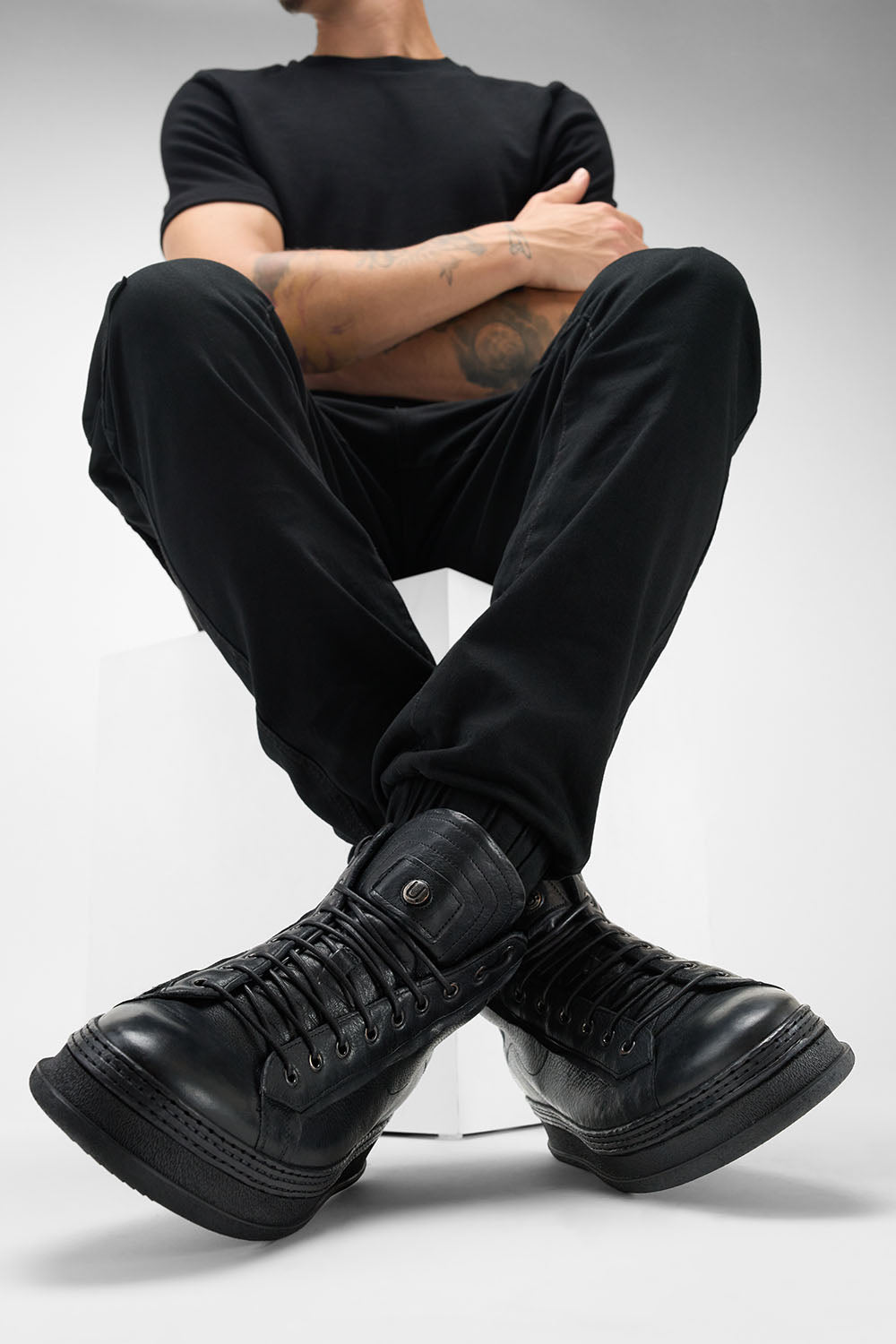 Restoration Clayton Black High-Top leather Men\'s Shoes Restoration | Shoes | Restoration Clayton Mens Black Combat  main image 4