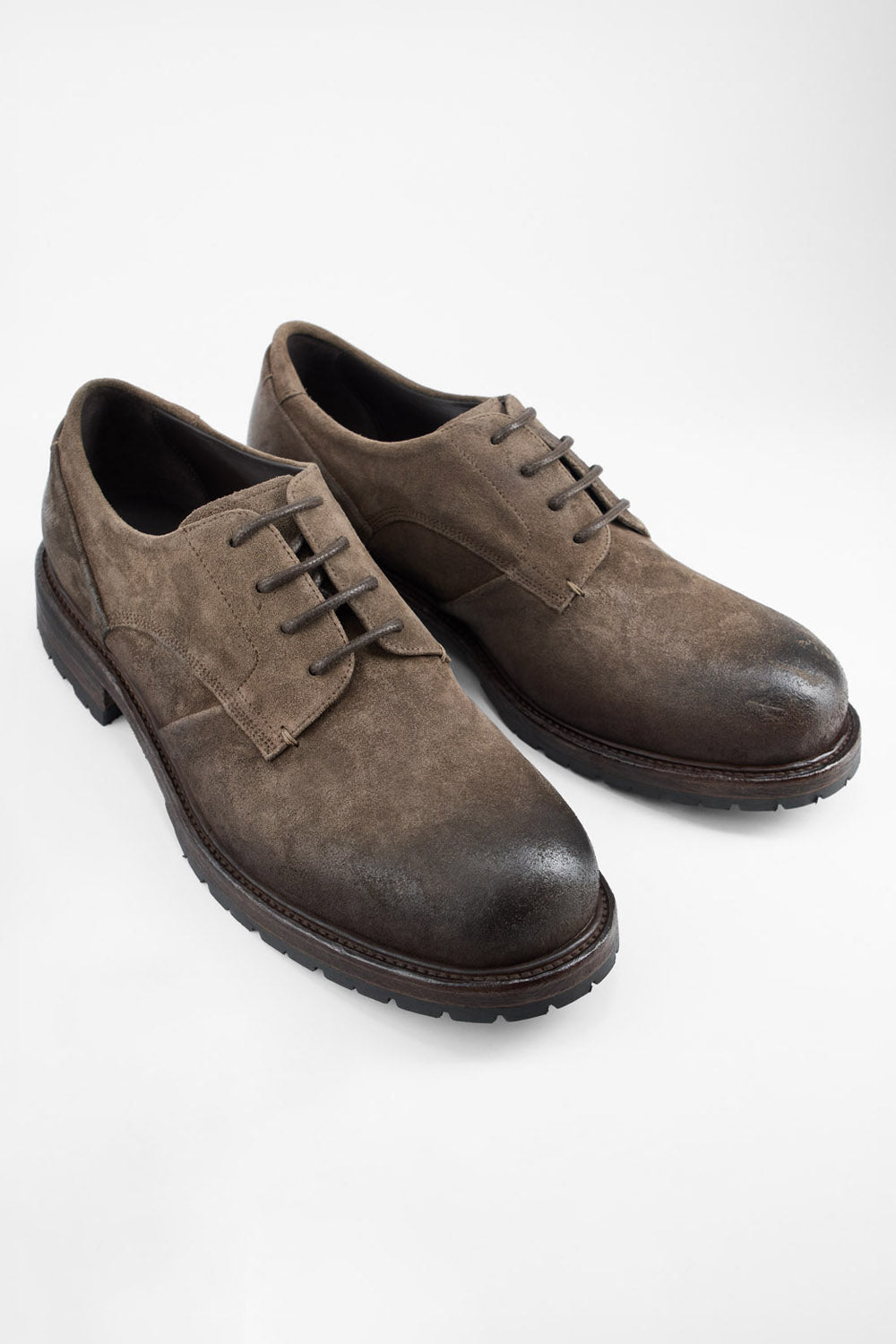 ROWLEY dusk-brown folded suede derby shoes.
