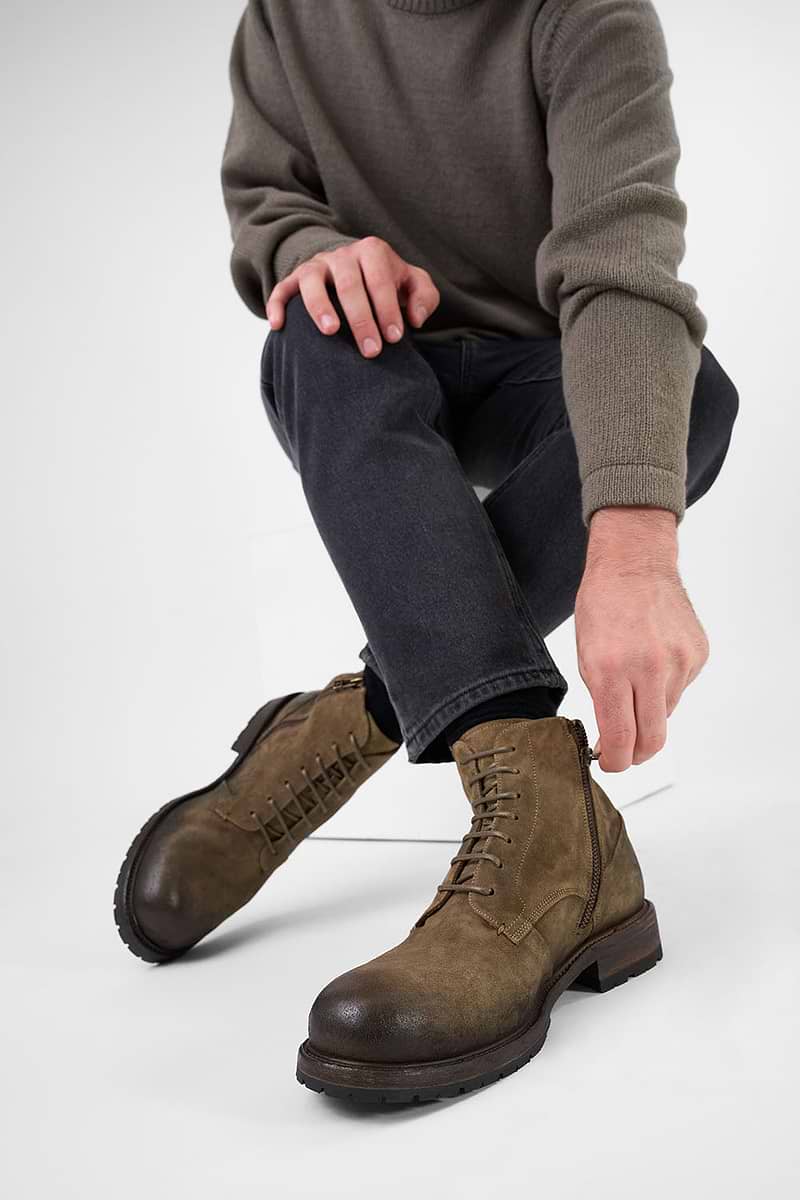 Rowley Military-Brown Folded Suede Lace Up Boots