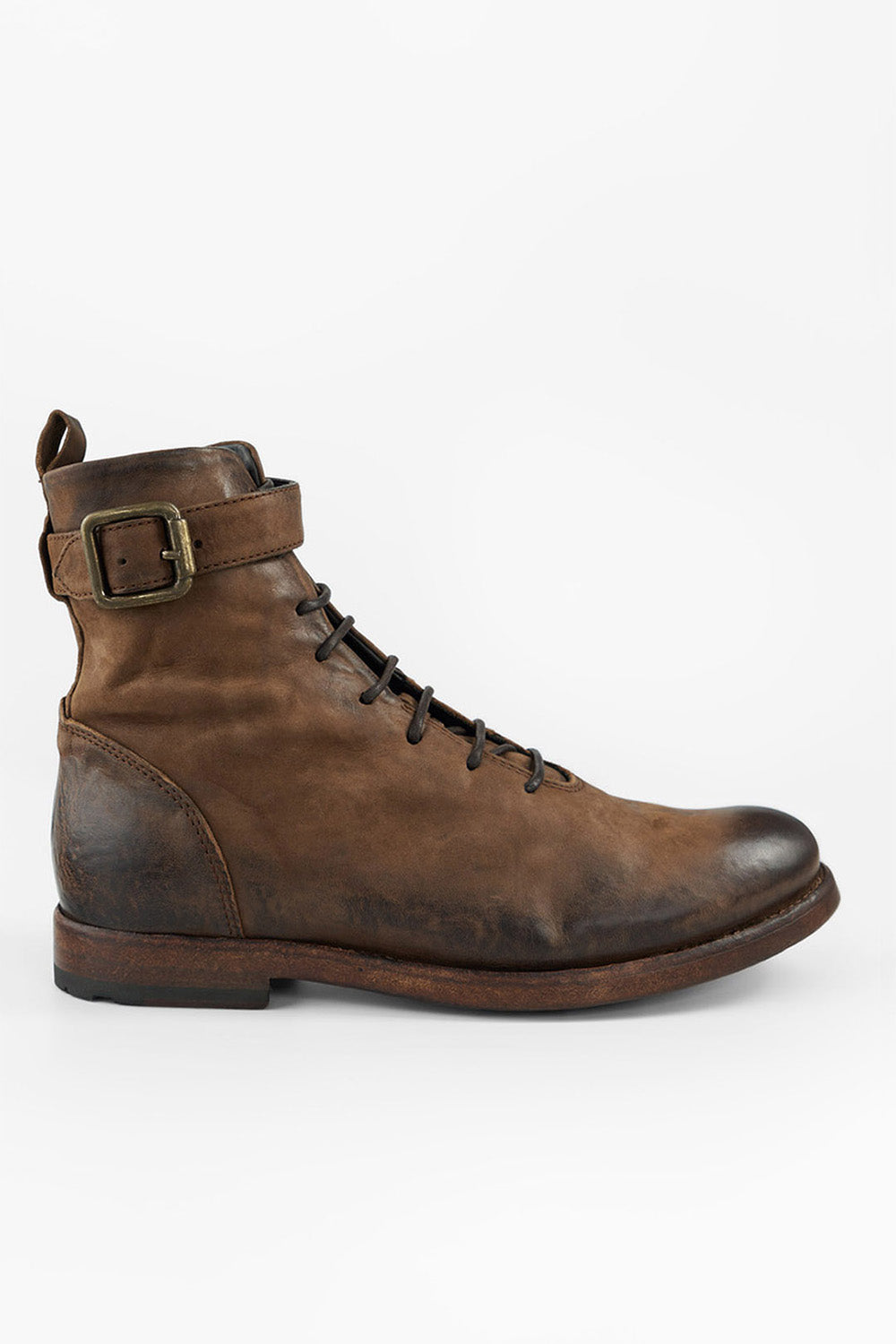 SLOANE chocolate lace up buckle boots.