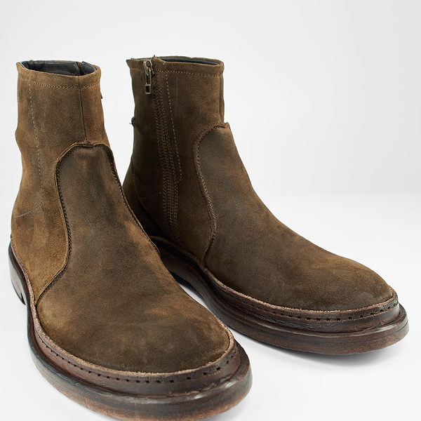 Sutoris Laceless Ankle Boot In Coffee Suede - NWT Velasca | Brown laceless suede leather desert boots, handcrafted main image 3