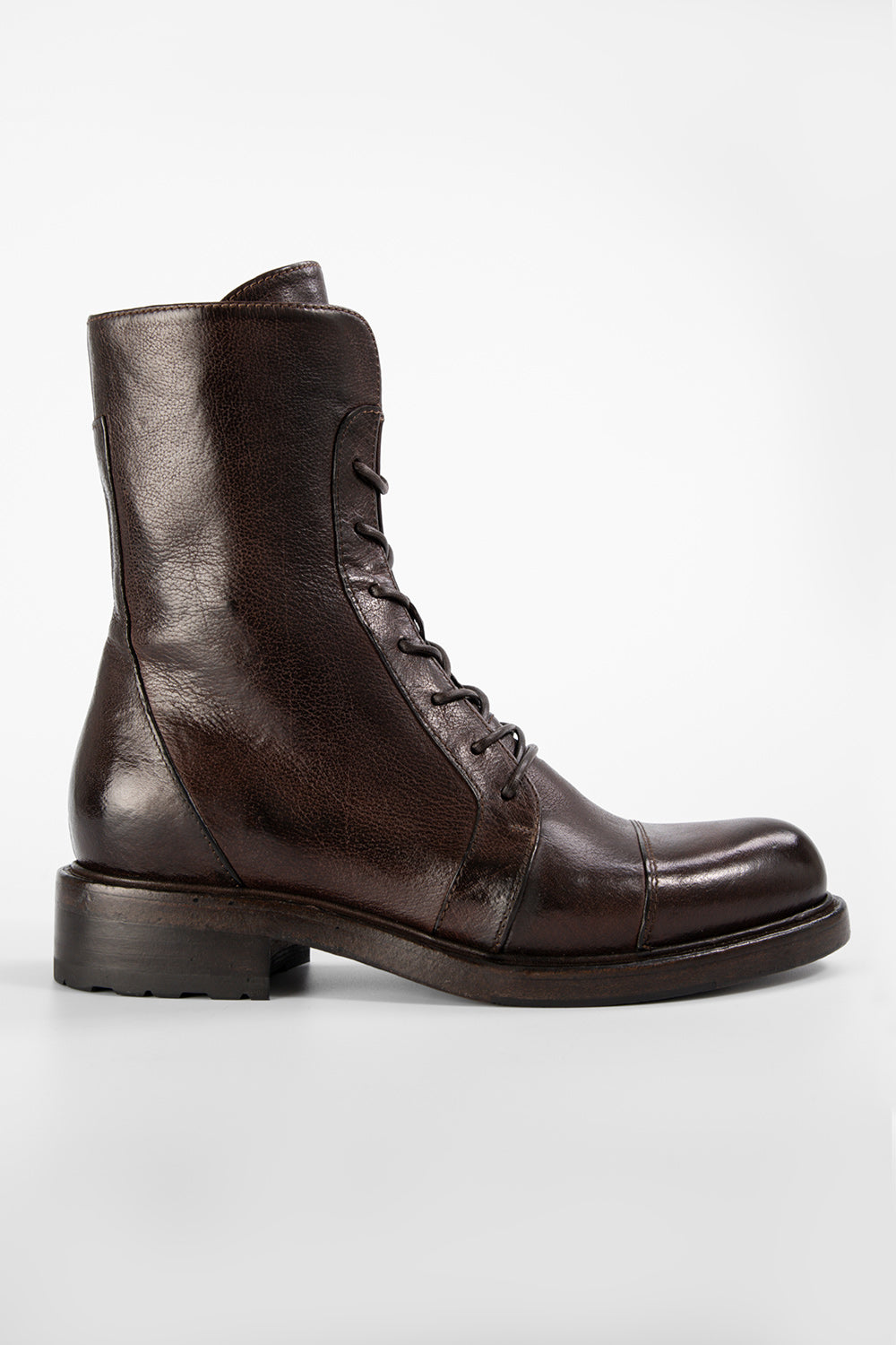 AVERY dark-plum lace up boots.