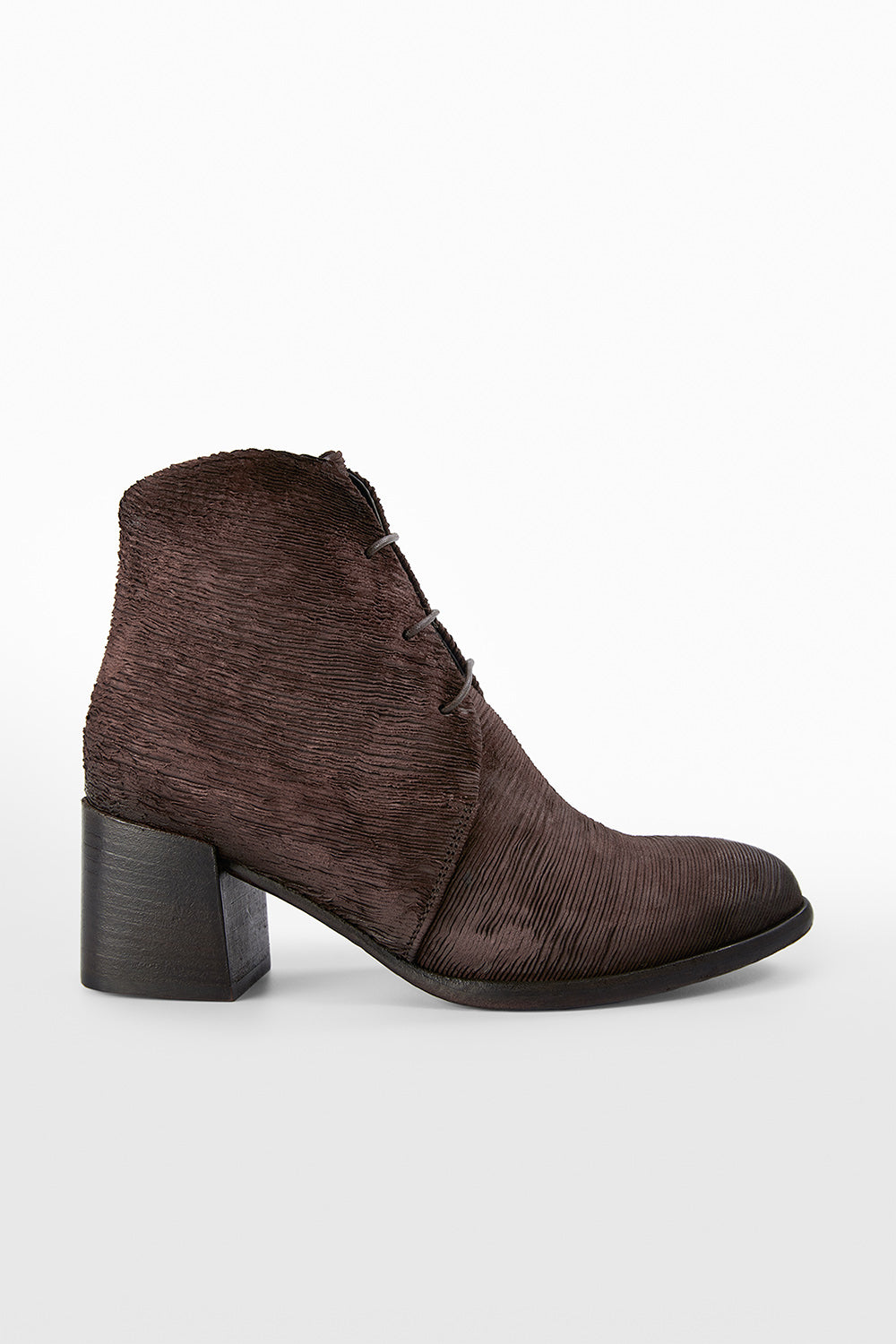CAROE coffee-brown carved leather lace up boots.