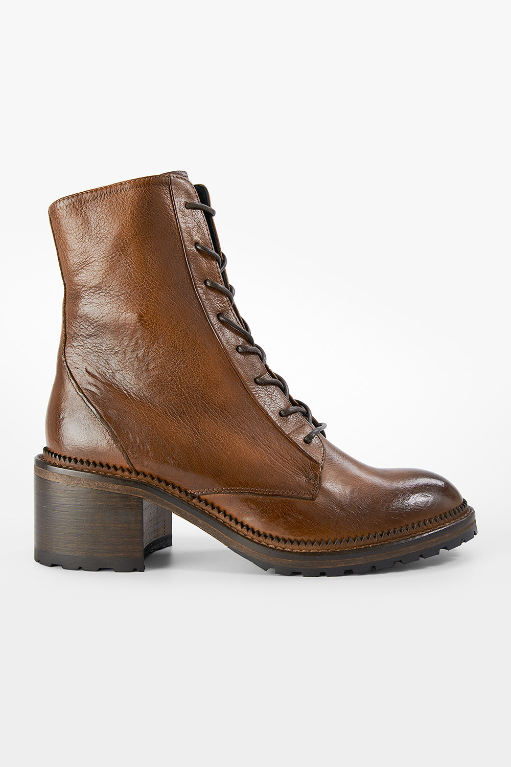 REGENT caramel-brown lace up boots.