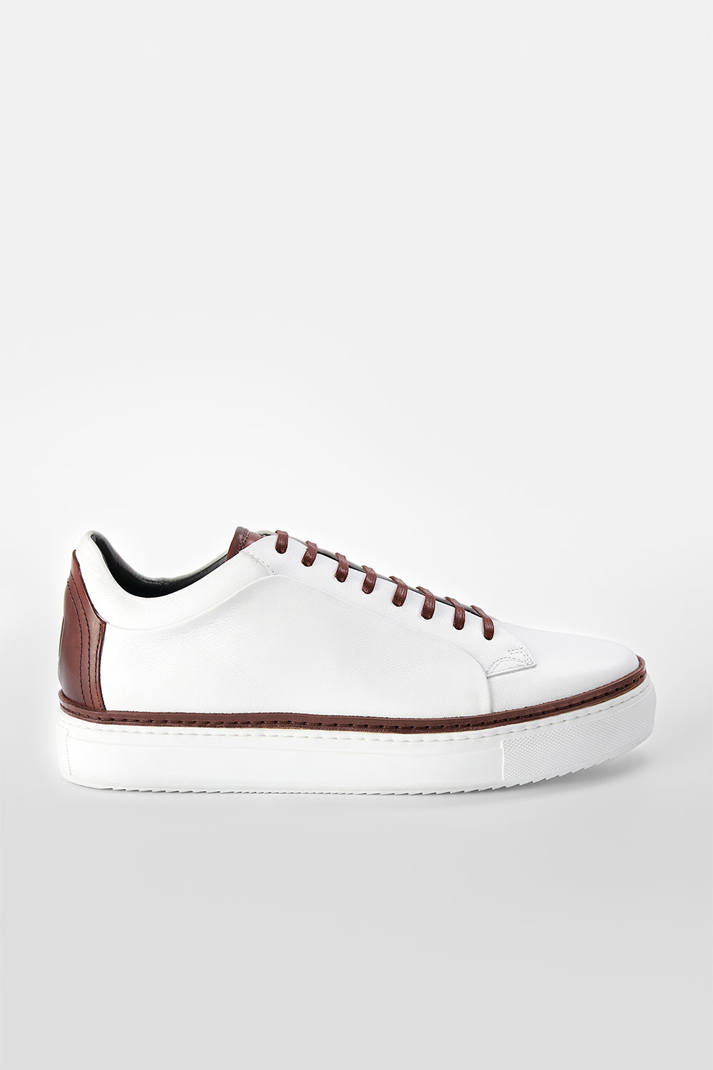 UNTAMED STREET Men White-Brown Calf-Leather Low Top Sneakers SOHO-EDGE