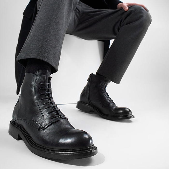 Bolton limo-black Layered Lace Up Boots