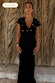 Black Crochet Shell Elodie Dress Petite with gold shell embellishments and a crochet bodice for a vacation look.