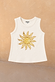 Girl's cream cotton sleeveless vest featuring an iconic yellow sequinned soleil sun motif.