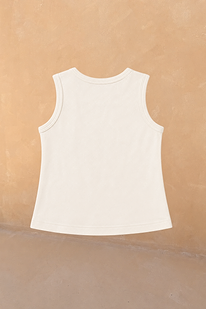 Back view of the cream cotton sleeveless vest from the Girl's Yellow Sun Set, designed in London.
