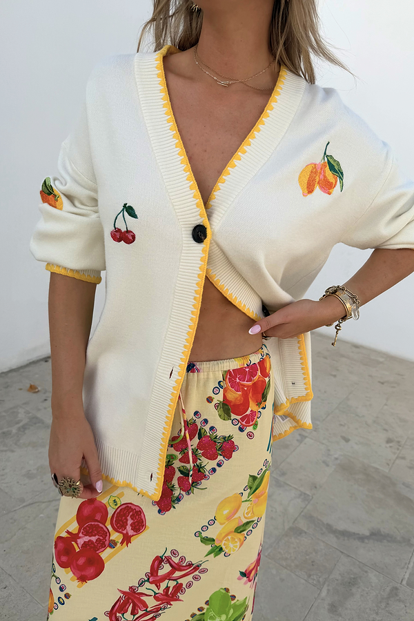 Cream Fruit Martha Cardigan