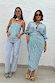 Ice Blue Sequin Jaspre Skirt paired with a light blue shirt and matching sequin cami on two models.