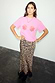 Thumbnail for Pink Rose Boob T-Shirt with red rose prints, styled with a leopard print maxi skirt and black lace trim.