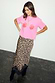 Pink Rose Boob T-Shirt with red rose prints, paired with a leopard print lace trim skirt.