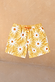 Boy's Yellow Sun Swim Shorts in recycled fabric featuring an orange sun print and elasticated waistband.