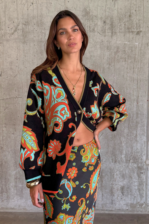 Black Paisley Martha Cardigan